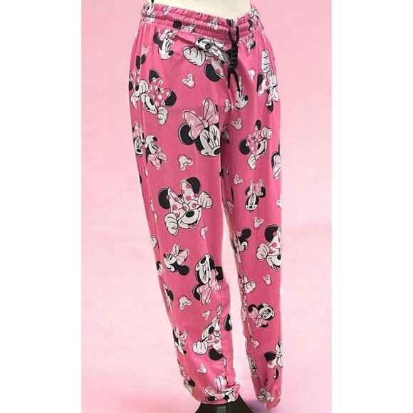 Disney Minnie Mouse Womens Jogger Sleep Pants Size M 8/10 Pink  Drawstring - Picture 14 of 16